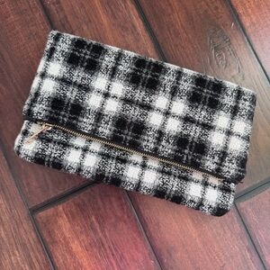 Nordstrom BP Black & White Plaid Fold-Over Clutch Bag